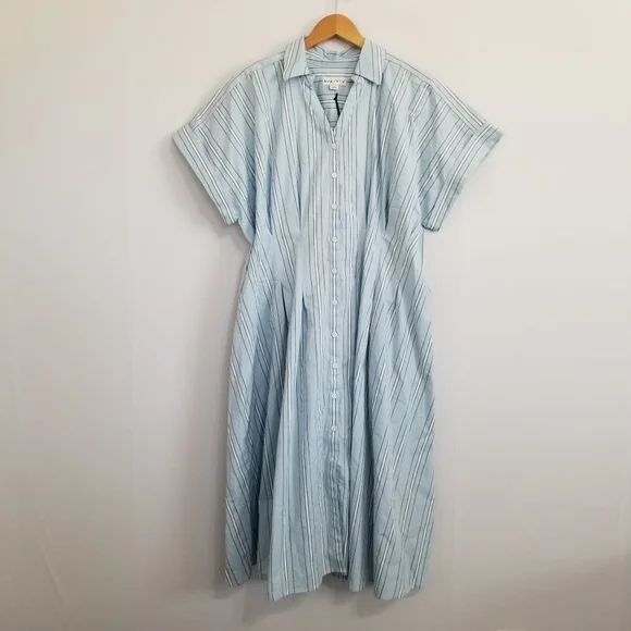 NWT Ava & Viv Blue Stripe Midi Shirt Dress Size 1X - Picture 1 of 8
